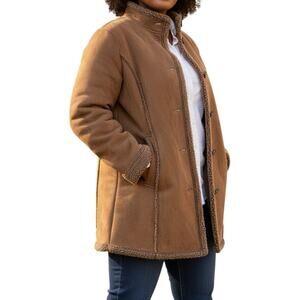 LL Bean Faux Suede Sherpa Lined Coat Sz L